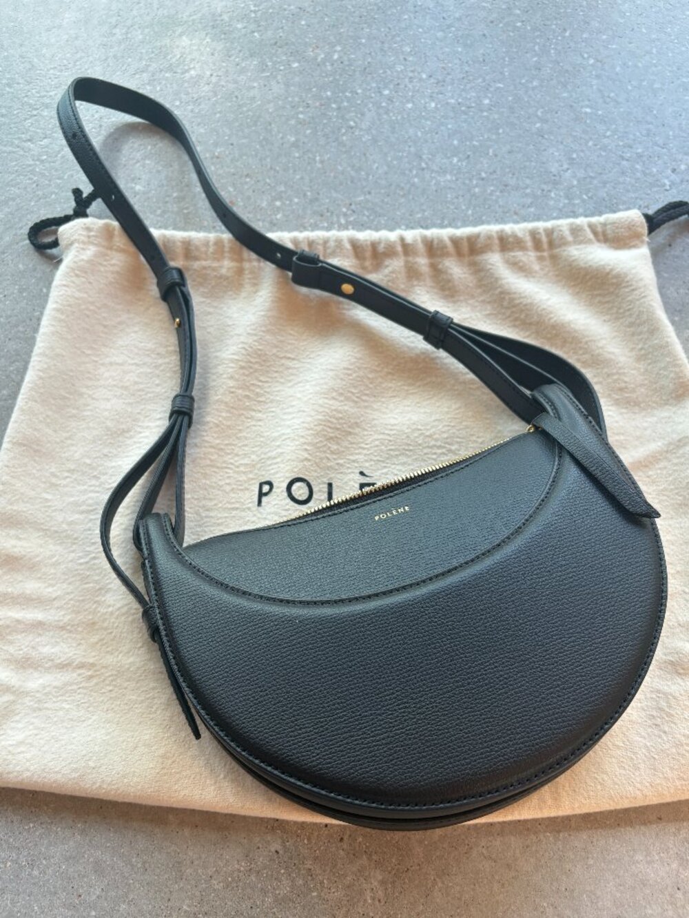 Polène Numéro Dix Textured Black Leather Crossbody Crescent Bag, Like New